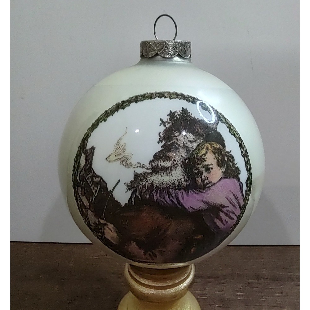 Glass Ball Christmas Ornament Santa Claus Child White 1980s Vintage A18
